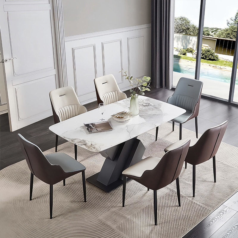Simple Rectangular Rock Slab Dining Table Sets, 29.5"H x 78.7"L x 35.4"W