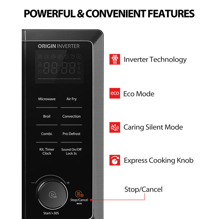 Toshiba 6-in-1 Countertop Microwave Oven with Inverter Technology, Air  Fryer and Speedy Combi, Small Convection Microwave with 27 Preset Menus,  Eco-Mode, Sound On/Off, 0.9 cu.ft, 900W, Black 