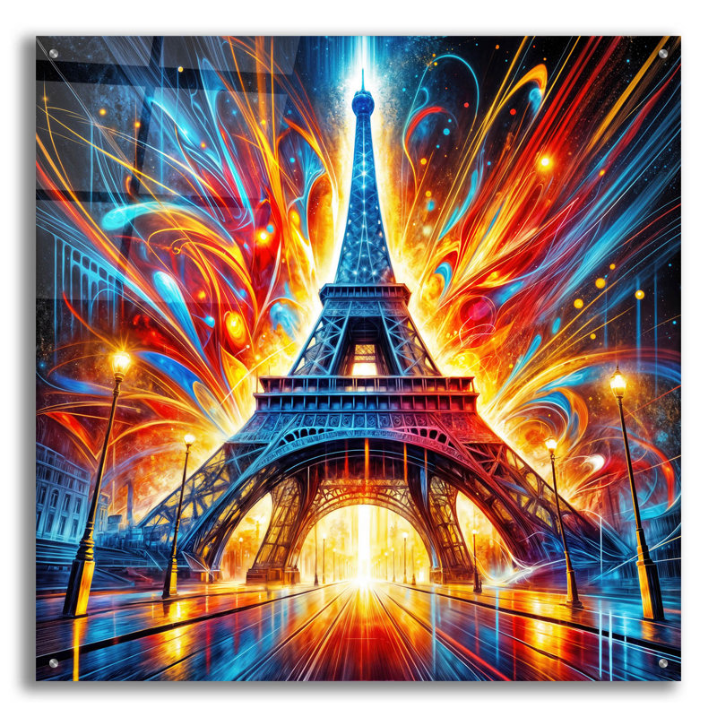  «Eiffel Tower Abstract» par Rey Klimt, art mural en verre acrylique, 36 po x 36 po, H 36 po x l 36 po x P 0,2 po