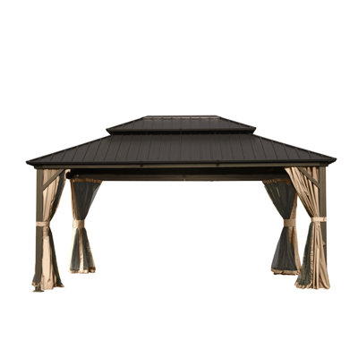 Aluminum Metal Gazebo, 12' X 14', Galvanized Steel, Brown - Enjoy A Cool And Comfortable Outdoor Atmosphere 14' Built With Steel To Fading, Rust, Corrosion