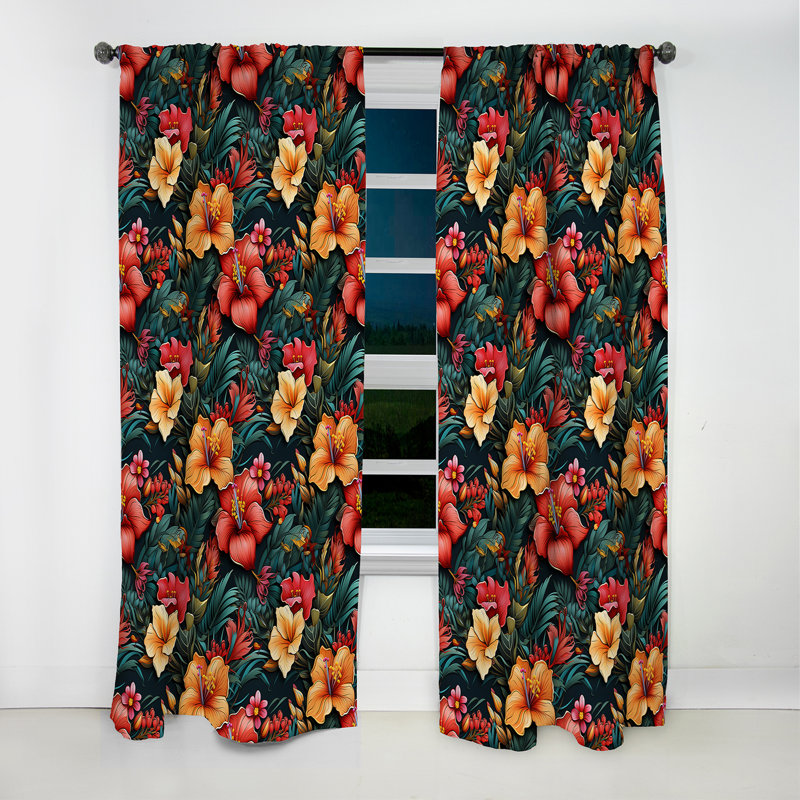 Motif tropical - Rideau floral - Rideau occultant - 1 panneau, L 52 po x L 84 po