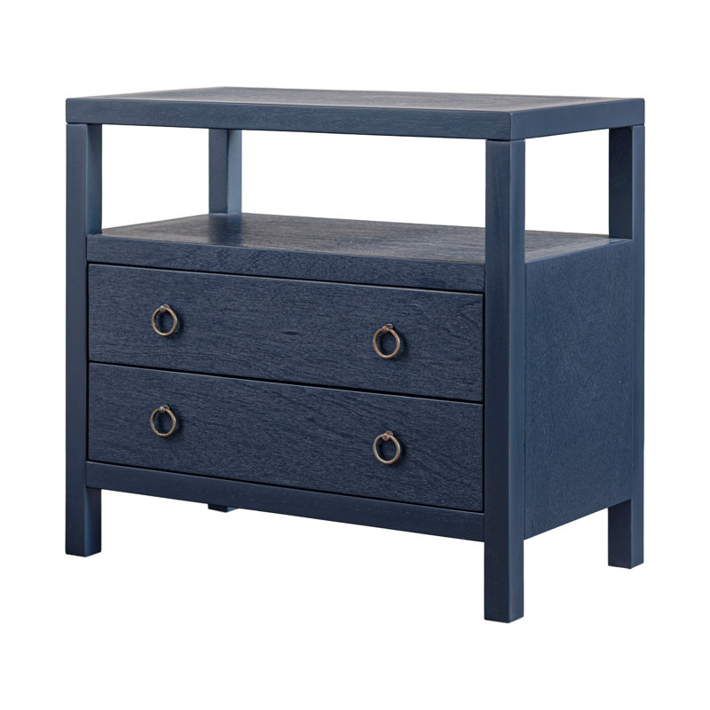 Linea 2 Drawer Nightstand with Shelf, 28"W, Navy, Navy