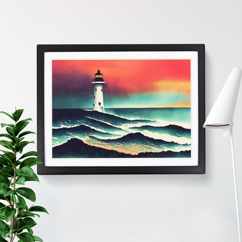 Lighthouse In Watercolour Vol.4 1 Piece Single Picture Frame Wall Art, 46cm H x 64cm W, Black