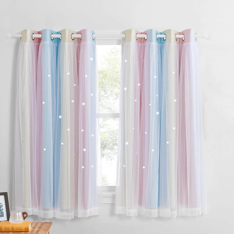 Polyester Blackout Grommet / Eyelet Curtain Pair, Yellow/Pink/Blue