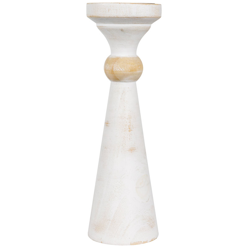 12'' H Wood Tabletop Candlestick, White