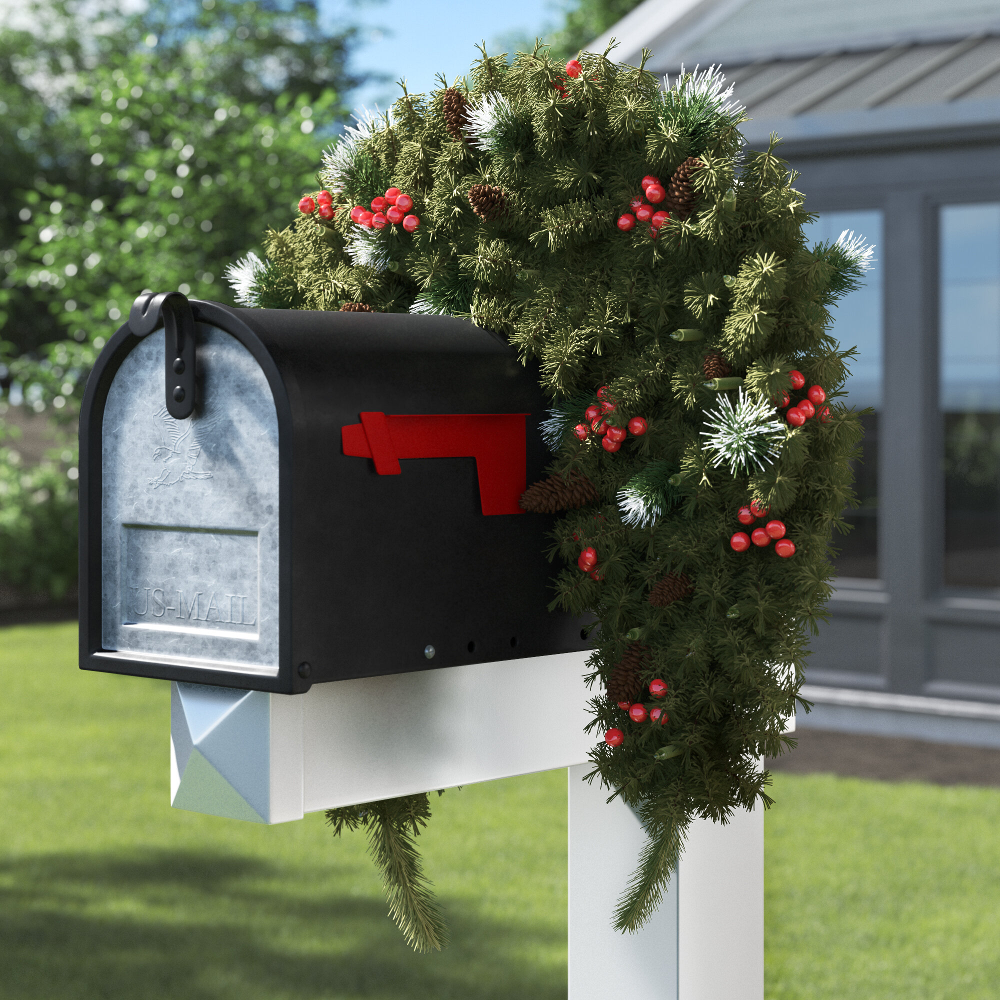 National Tree Company 36in.CrestwoodSpruce Mailbox Swag with LED Lights ...