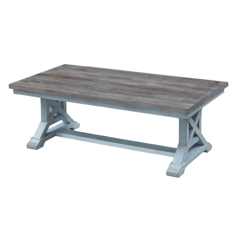 Brenai Solid Wood Single Coffee Table, Blue