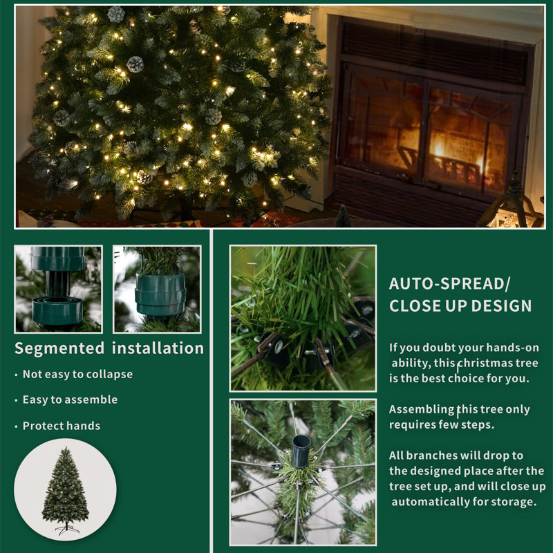 Stephanie 5'/6'/7' Pre-Lit Lighted Artificial Christmas Tree With Snowflakes And Pinecones, 5'