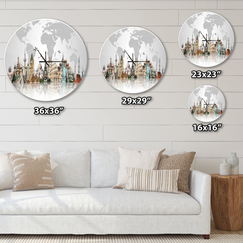 Famous Monuments Across World Wall Clock, Medium
