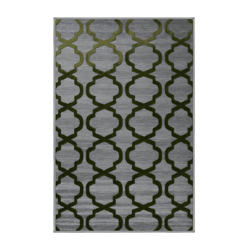 Machine Washable Trellis Gray Area Rug, Rectangle 4' x 6'