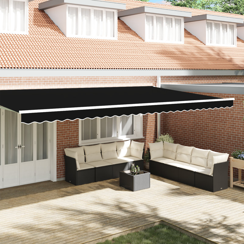 VidaXL 20cm D Retractable Patio Awning, 580 cm W x 20 cm D, Black