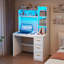 Bureau d'ordinateur à 3 tiroirs avec tablettes et éclairage DEL-1839644442
