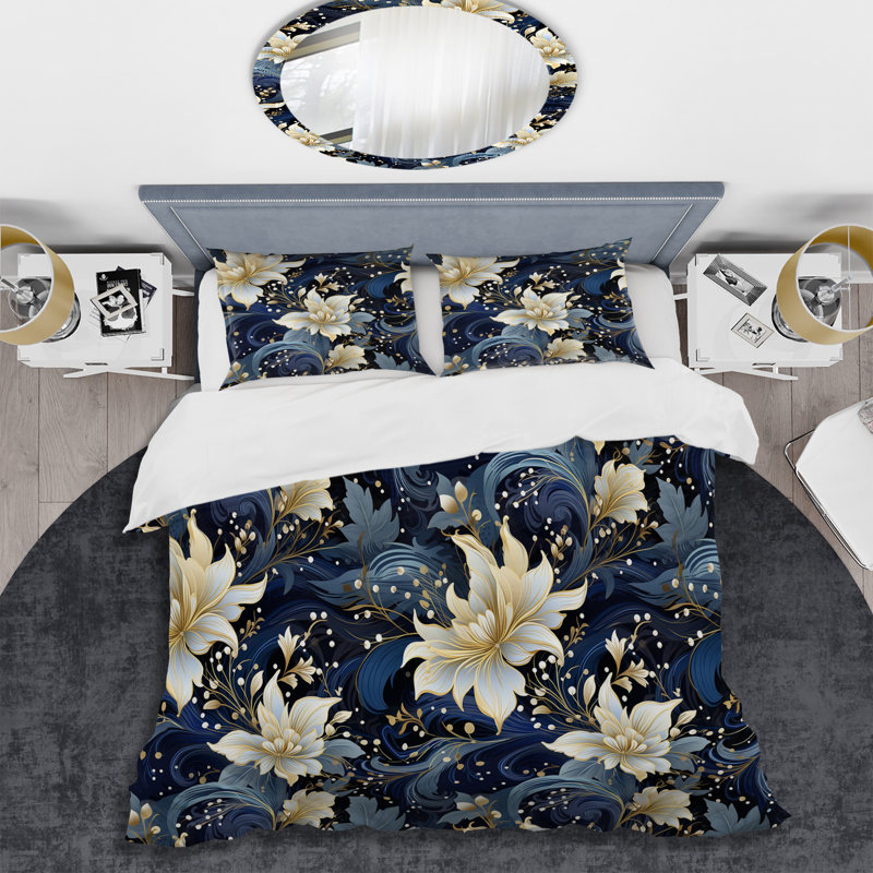 Ensemble de housse de couette Astrask Blue White Damask Radiance II - Damask