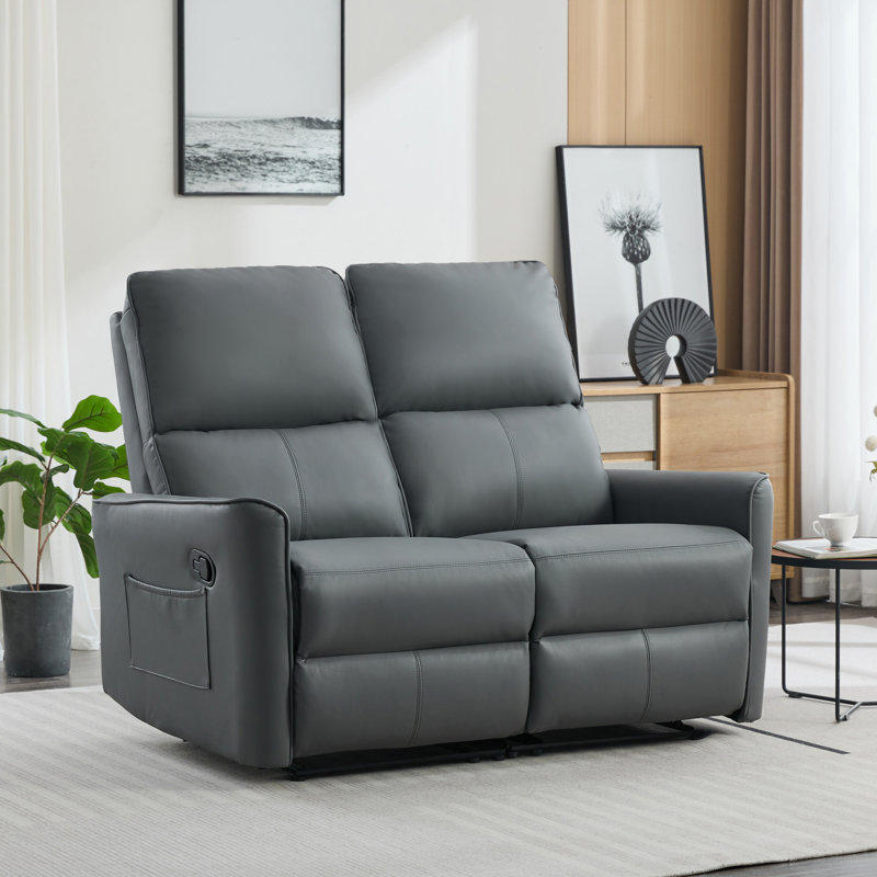 Asira 2 Seater Faux Leather Reclining Sofa, Grey