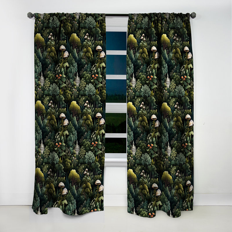 Forest Woods Moody Patterns - Floral Curtain - Velvet Blackout Floral Curtain - 1 Panels, 52" W x 63" L
