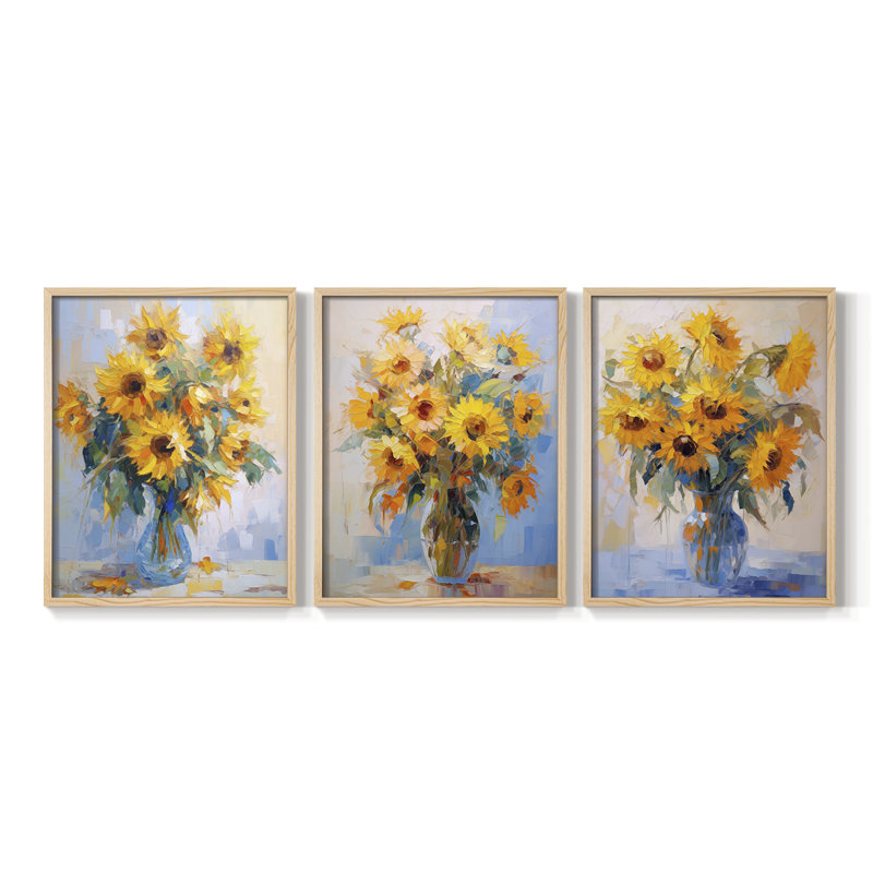 Étude florale CLVII -Set de 3 estampes giclées encadrées -Prêt à, Encadré naturel, H 20 po x l 16 po