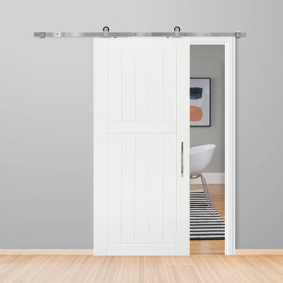 Panelled Manufactured Wood and Primed BarnCraft Barn Door without Installation Hardware Kit