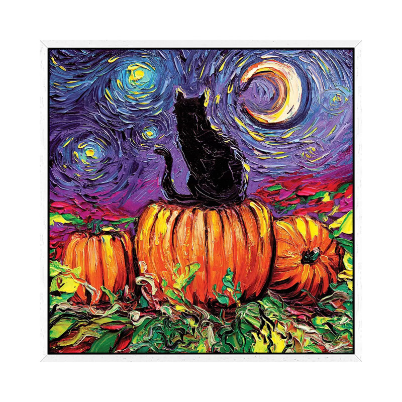 Starry Hallow's Eve by Aja Trier - Painting on Canvas, 45.72 cm H x 45.72 cm W, White Framed Canvas