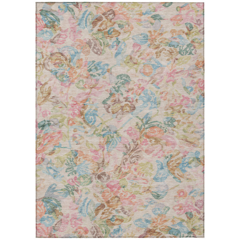 Machine Washable Indoor/Outdoor Chantille ACN2723 Floral Rug, 8' x 10', Pink
