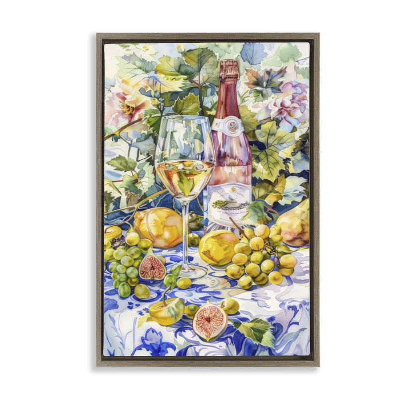  Toile de verre à vin «Grape Vines» par LSR Design Studio, H 25 po x l 17 po, Cadre flottant orme Montalcino