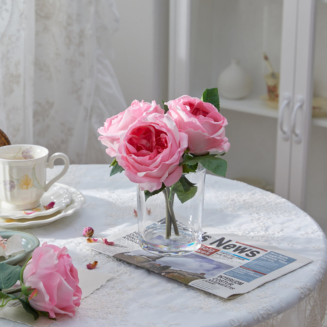 Faux Silk Roses in Glass Vase for Home or Lavatory Decoration Primrue Flower 