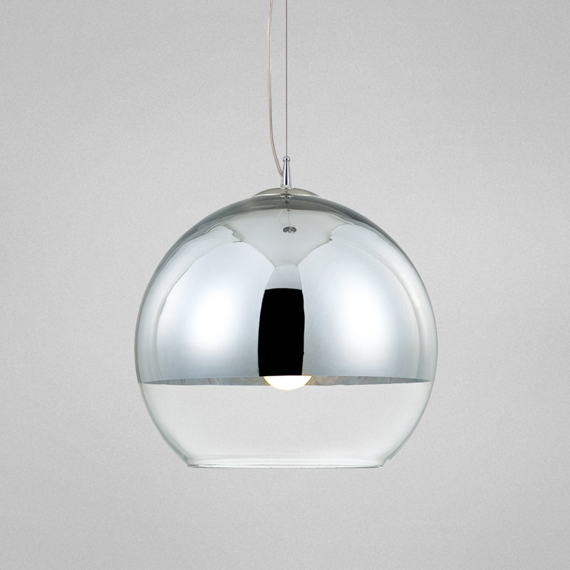 Large Chrome and Clear Glass Globe Pendant Light