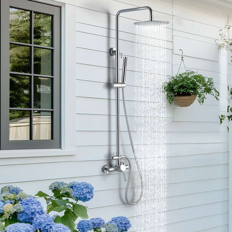 49"-65"H Wall Mounted 304 Stainless Steel Rust-free Outdoor Shower with Handheld Shower with 10-Inch Rainfall Shower Head
