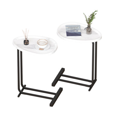 2-Pieces C-Shaped Sofa And Bedside End Table With Wood And Metal Frame