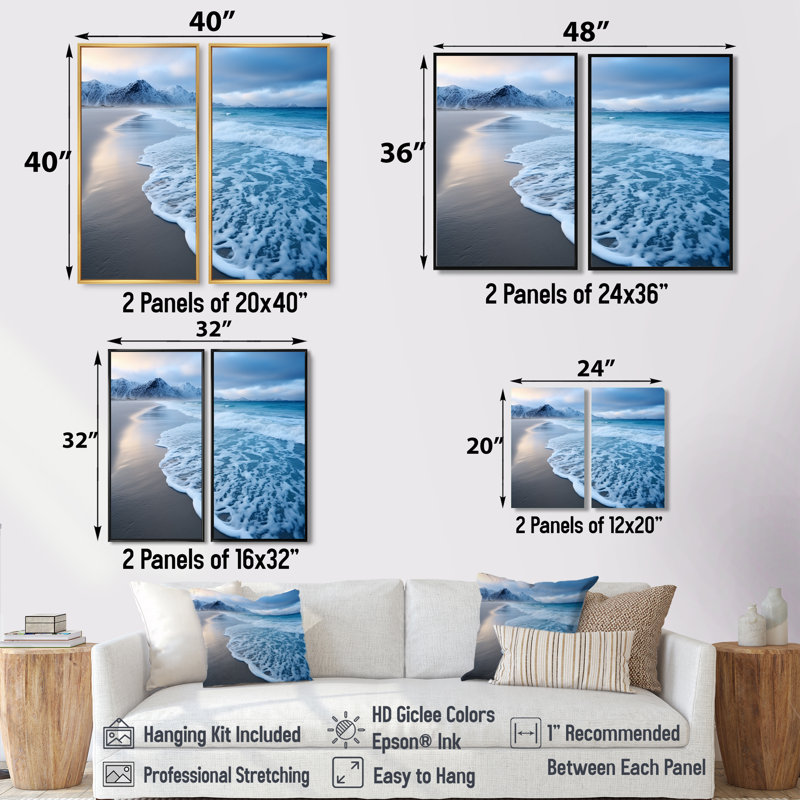 Vague blanche et calme sur la plage côtière IV - art mural plage côtière côtière, H 36 po x l 48 po, Noir