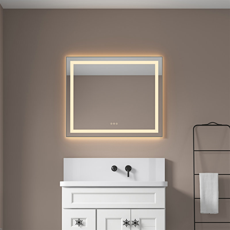 Miroir de salle de bain 55 po x 28 po à DEL avec façade et rétroéclairage (miroir inclus seulement), 28 po x 55 po