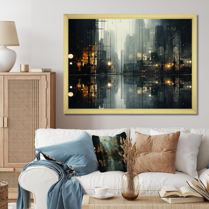 «Skyscrapers Urban Mirage III», reproduction sur toile, H 30 po x l 40 po x P 1,5 po, Cadre doré simple