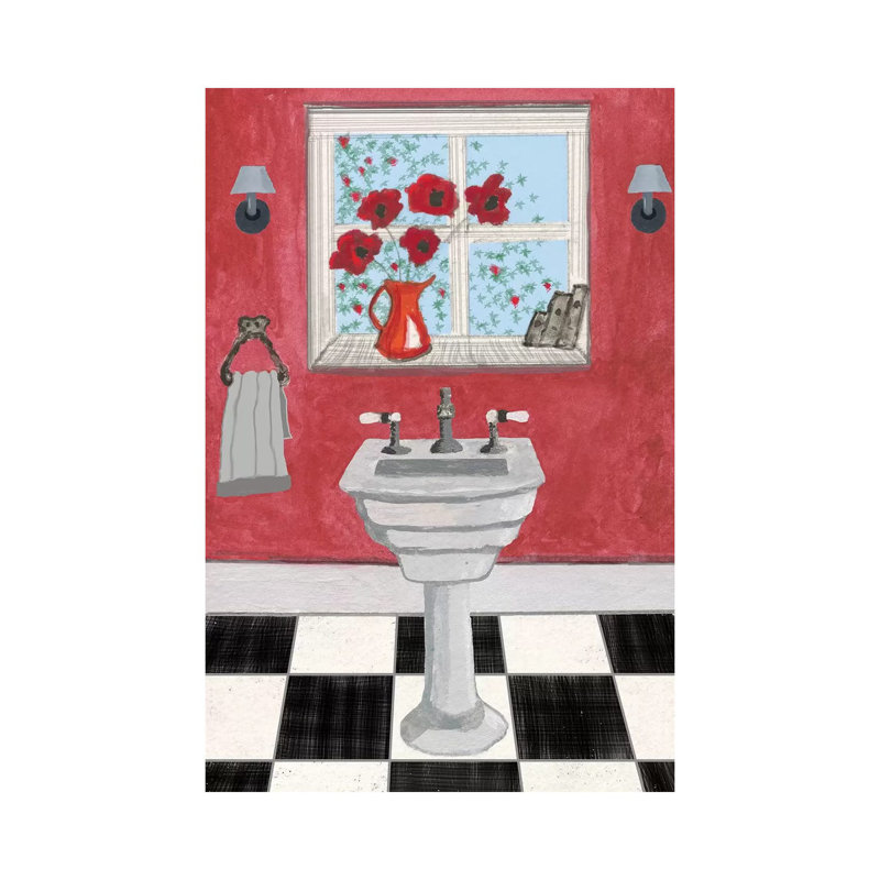 Red Bathroom II by Martin James - Wrapped Canvas Print, 20.32 cm H x 30.48 cm W