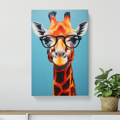 Giraffe With Glasses Painting - Wrapped Canvas