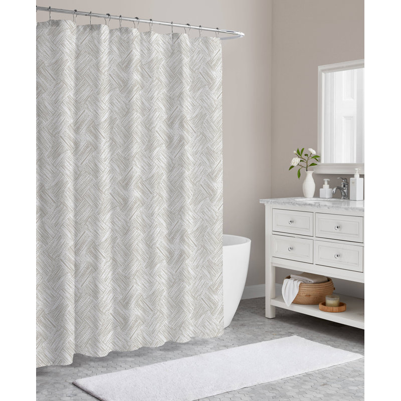 Basketweave Cafe Beige Polyester Shower Curtain