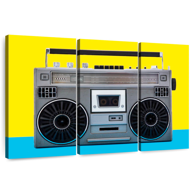 Boombox argent rétro, H 20 po x l 33 po