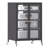 35.8" High Media Storage Cabinet With Wheels, AV Stereo TV Stand With 4 Adjustable Glass Shelves & Door, Heavy-Duty Steel Frame For Living Room, Easy Assembly