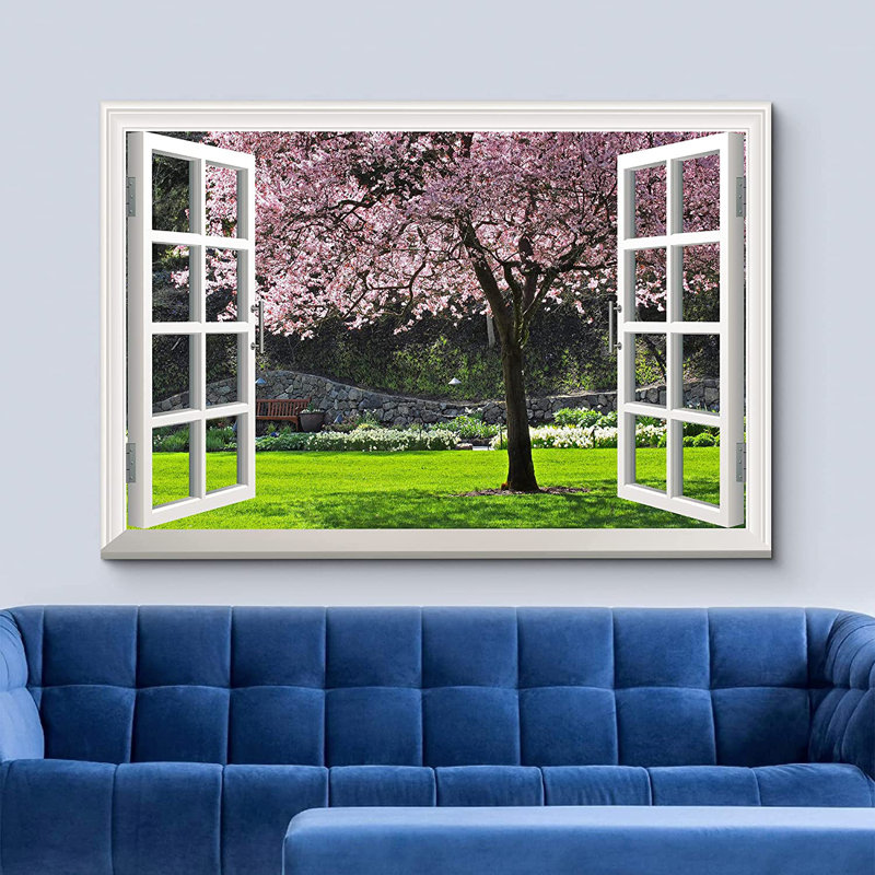 «Window Scenery Cherry Blossom in Spring», impression sur toile tendue