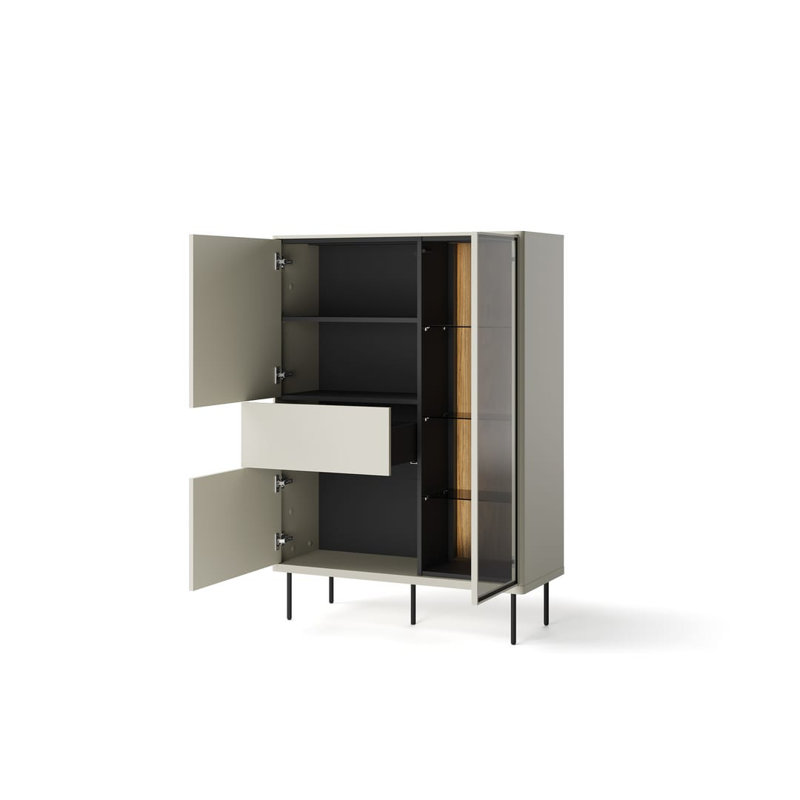 Besseris 1 Display Cabinet in Cashmere & Dark Oak - Elegant Storage with LED Lighting