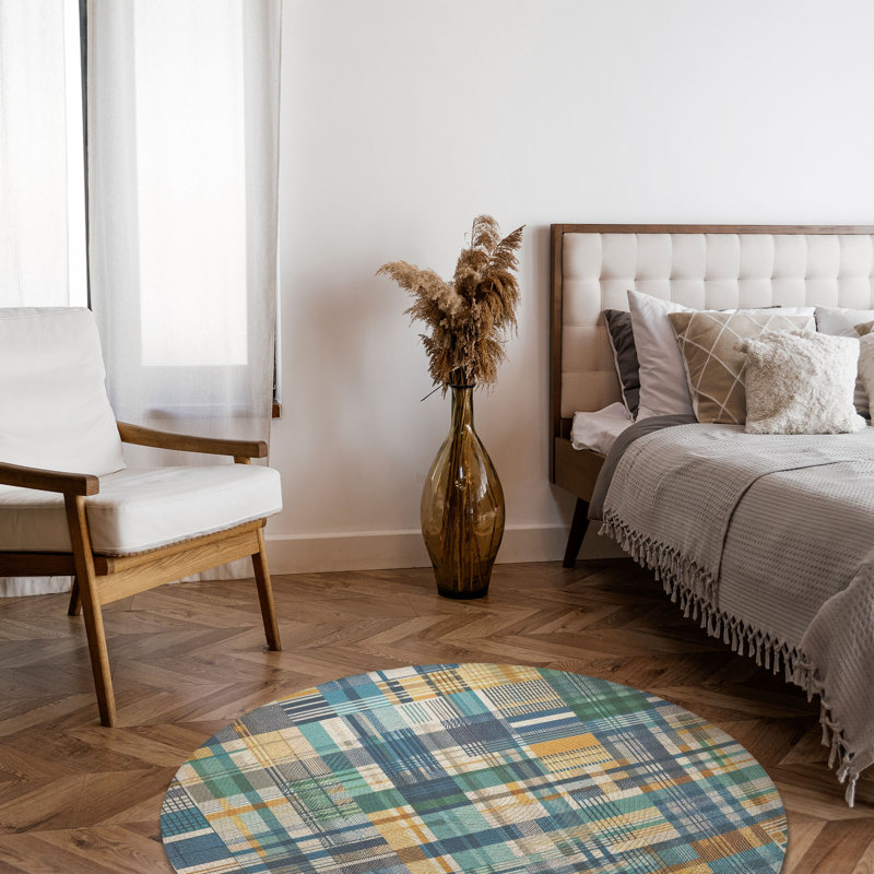 Tapis tressé à carreaux Classic, Rond 5 pi
