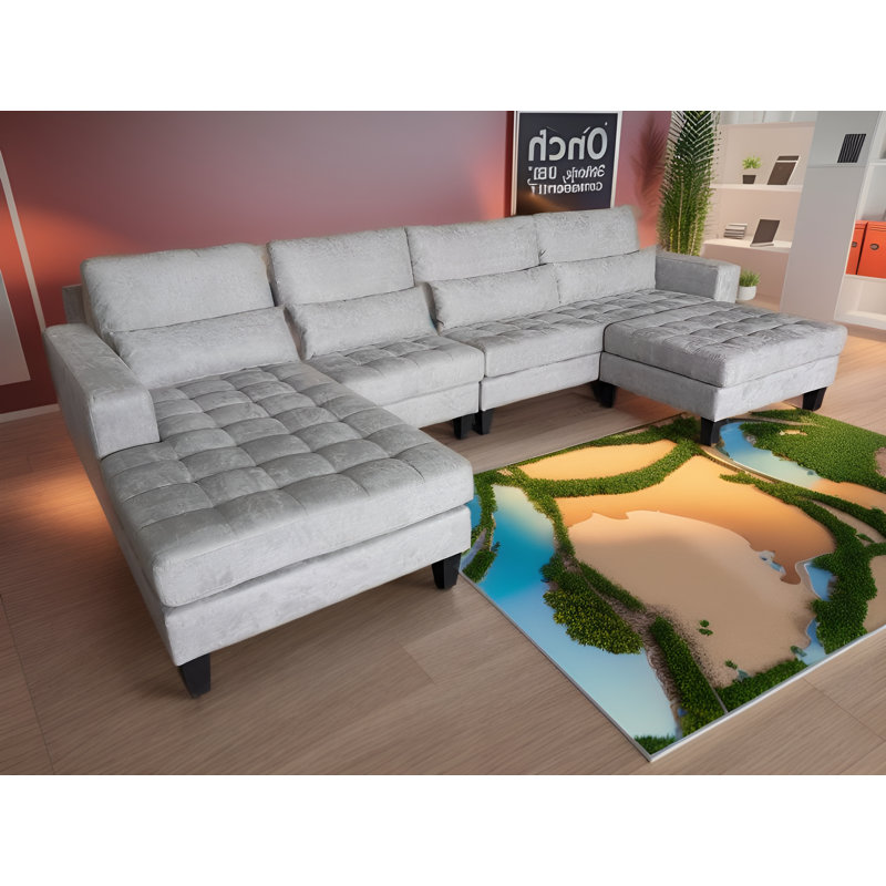 Begraj Upholstered L-Shaped Sectional, Left Hand Facing, Light Gray Microfiber/Microsuede