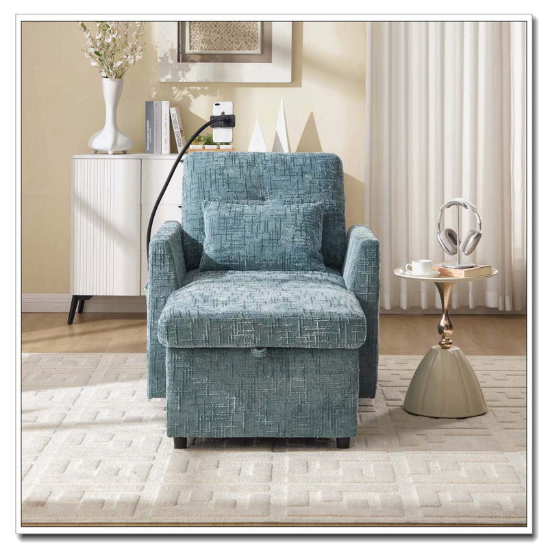 Chaise longue en chenille avec rangement, Bleu lac