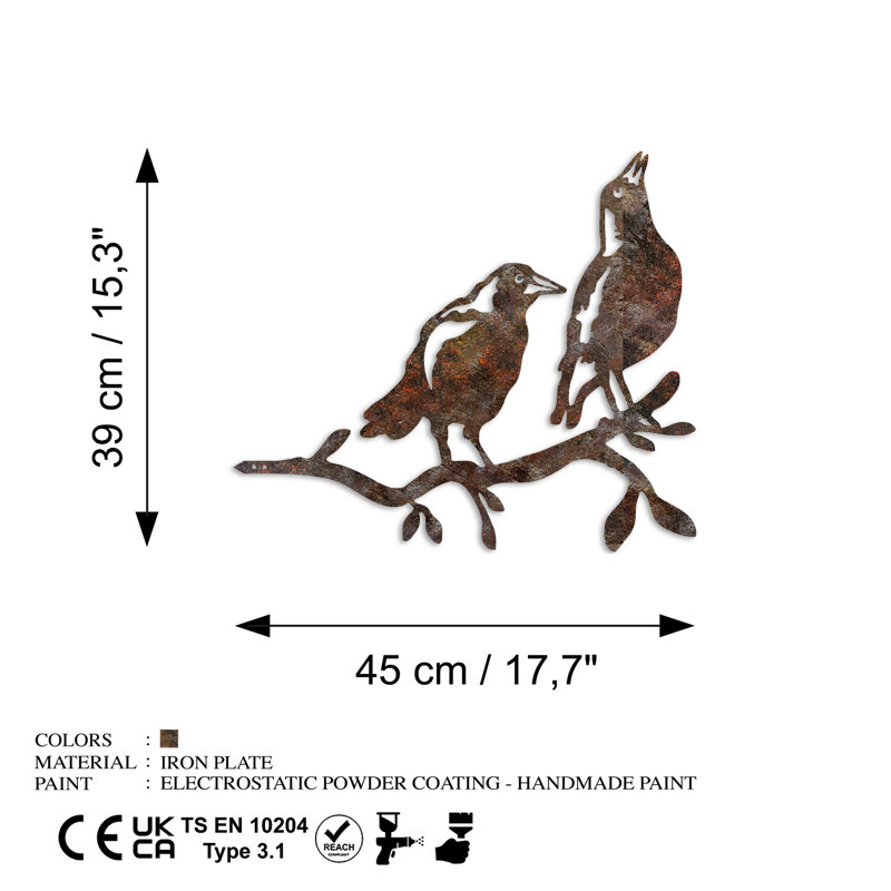 Objet de jardin décoratif peint à la main, 17,7 po x 15,4 po | Fabrication 100% métal, épaisseur: 0,06 po | Finition brune unique, aucun assemblage requis | Parfait pour les décorations extérieures et les aménagements de jardin