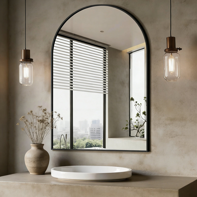 Aluminum Framed Arched Wall Mirror, 36" x 24"