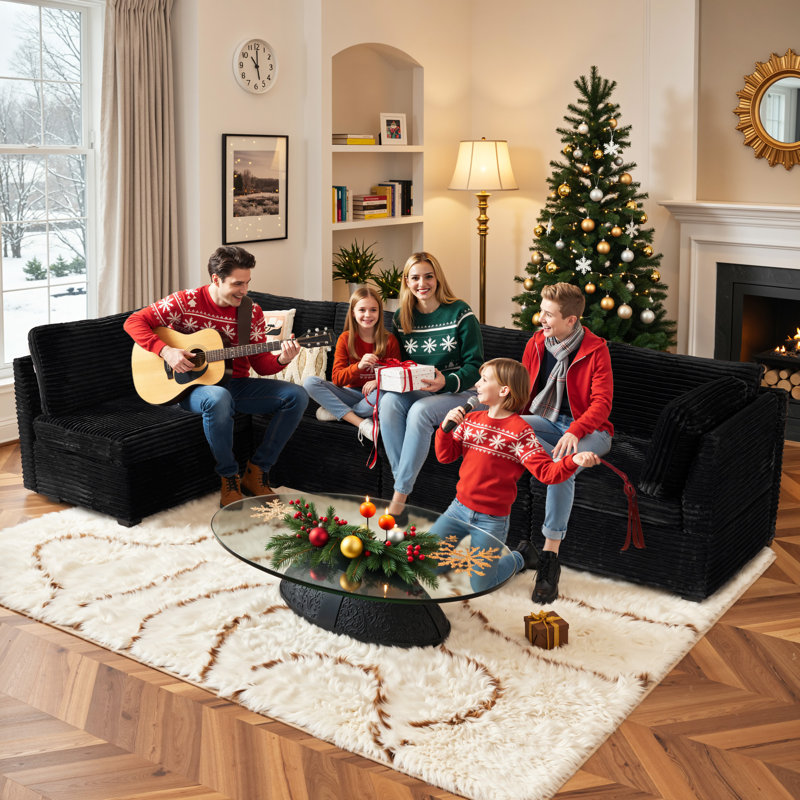 Cloudelle 5-piece Modular Sectional, L Shaped Minimalist Couches With Convertible Chaise, Modern Deep Seat Cloud Plush Corduroy Sofa Set For Living Room