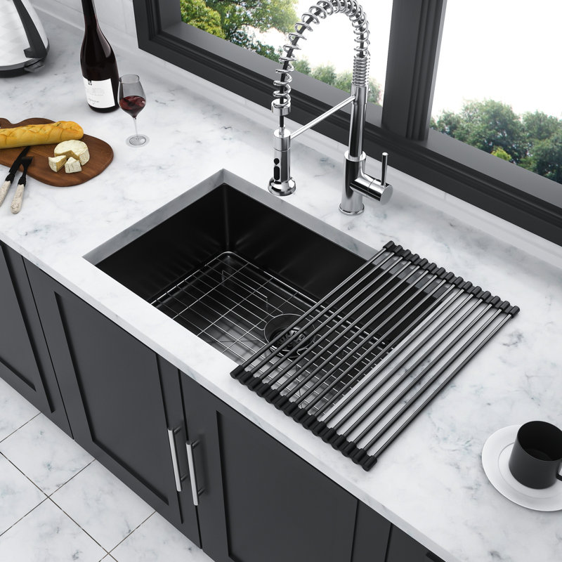 16 Gauge T304 Nano Stainless Steel 23" Gunmetal Black Undermount Kitchen Sink, 10-Inch Deep, Easy To Clean, Sound Proof, Comes With Dish Grid, Drain Assembly And Pack Clips 23 , Gauge, 10 X