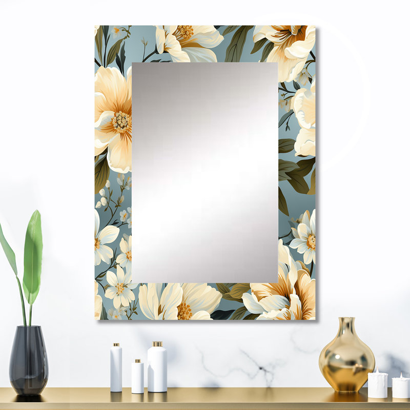 Arrilla Boho Victorian Fusion Victorian Pattern - Floral Decorative Mirror, Cottage Wall Mirror, Printed Metal Art, 32" x 24"