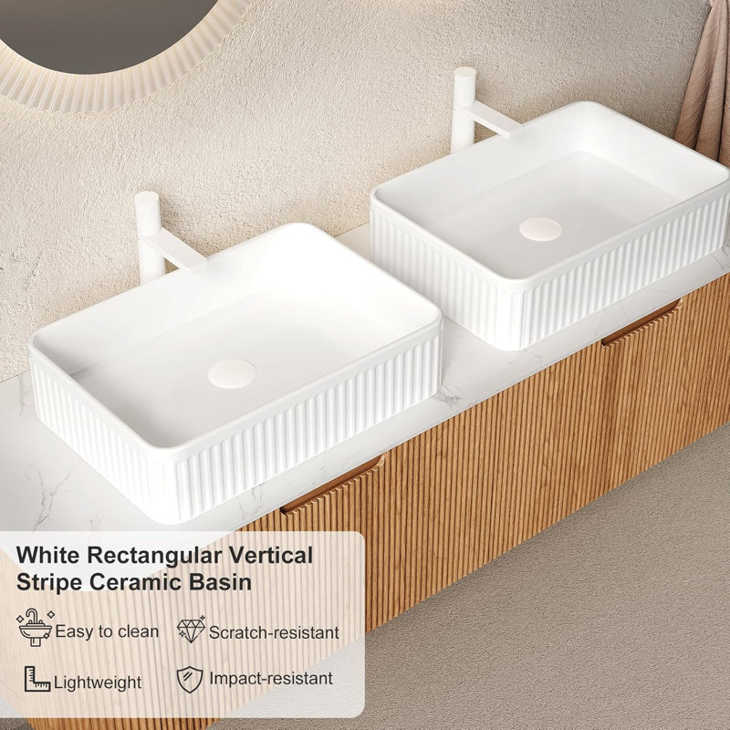 Meuble-lavabo de 60 po avec lavabo, 2 grands tiroirs de rangement, lavabos en céramique avec plateau en marbre, pré-assemblé