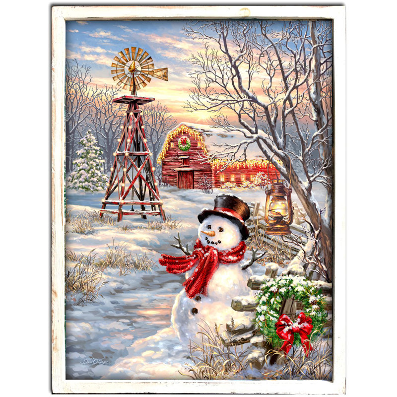 Toile à fibre optique à DEL avec moulin à vent d'hiver 18 x 24