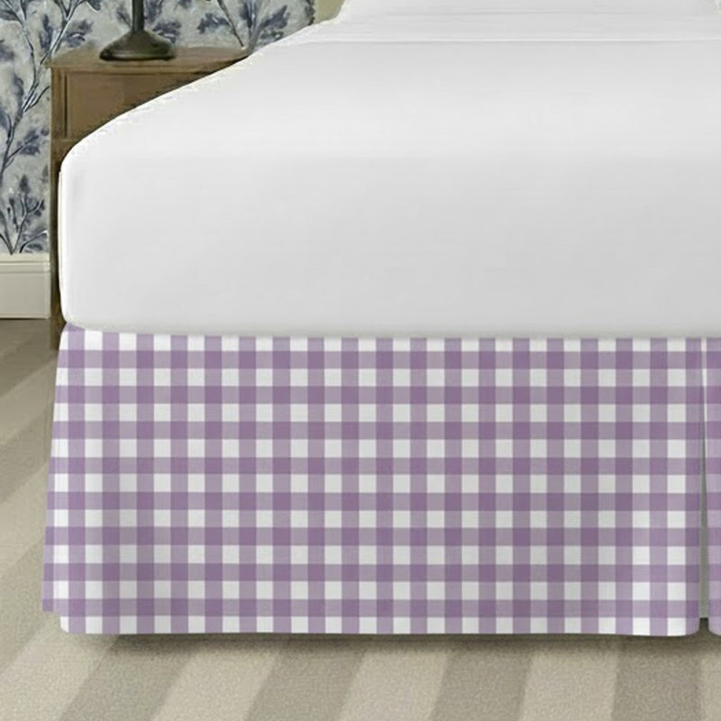 Gingham Pattern Tailored Bed Skirt 15" Drop Length, King, Lilac