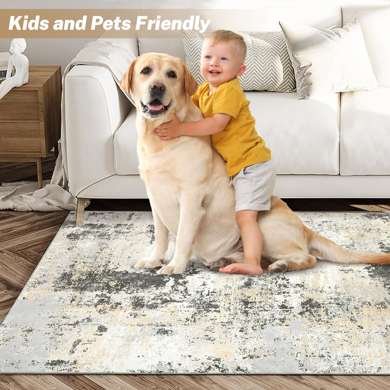 Modern Abstract Gray and Beige Wool Blend 4' x 6' Area Rug